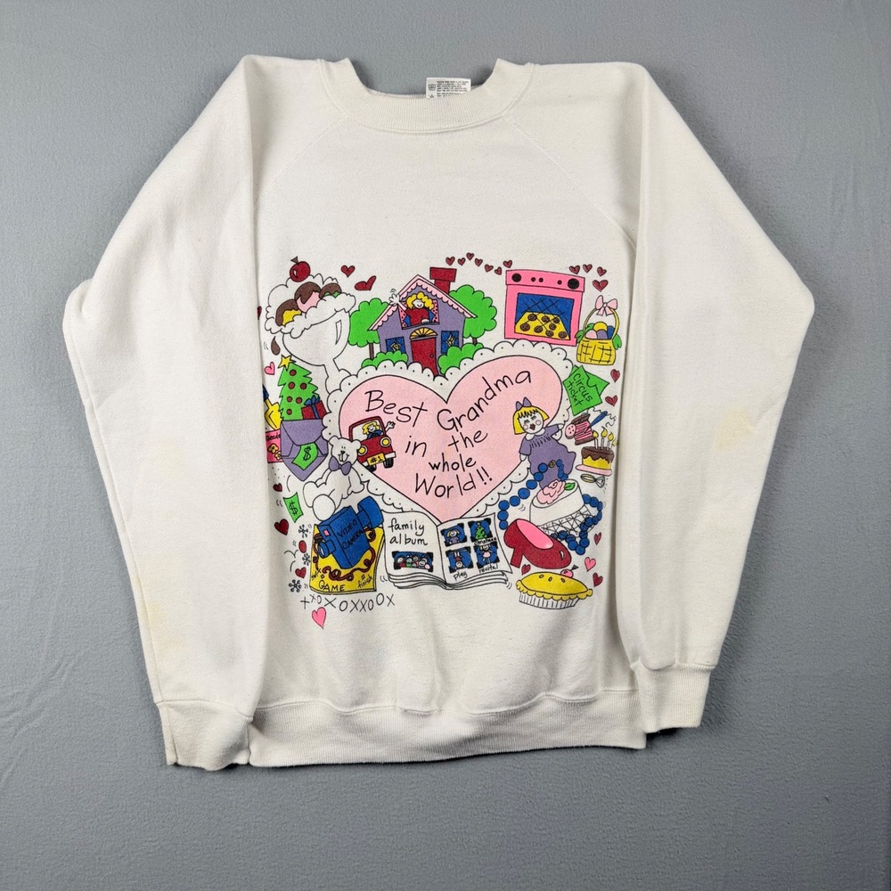 Vintage Hanes Sweatshirt Best Grandma in the Whole World White Mens Medium USA